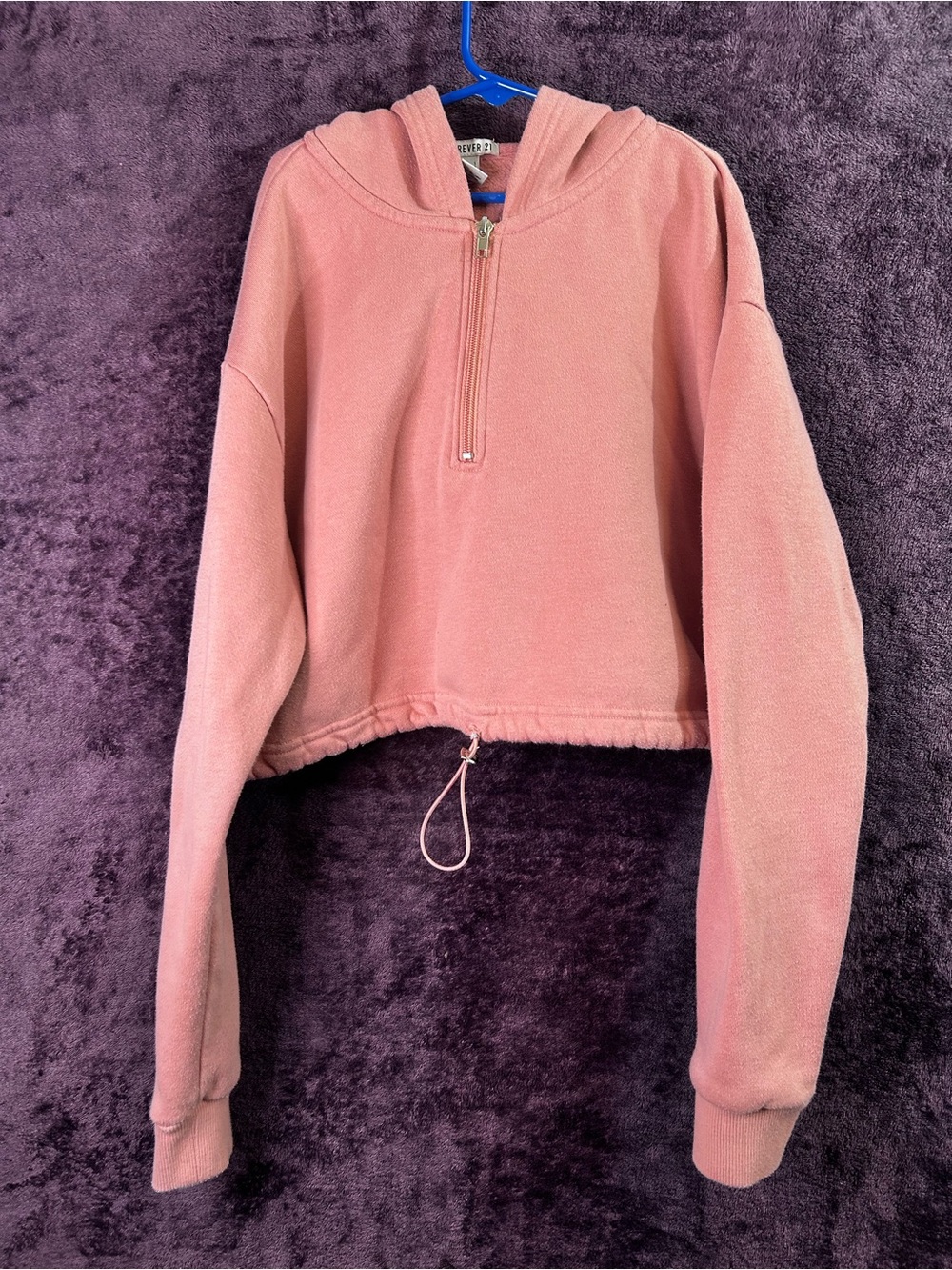 Forever 21 Dusty Pink Cropped Half‑Zip Hoodie